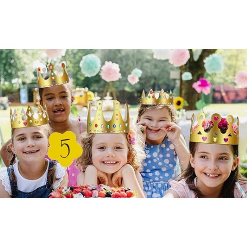 Meanplan 50-Pieces Gold Paper Crowns Birthday Crowns DIY Craft Kit All Ages