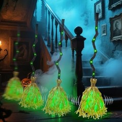 35″ Animated Witches Broom Halloween Decor – Magic Witch Broomstick – Green