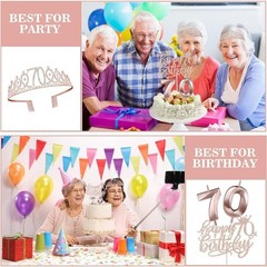 Rose Gold 70th Birthday Essentials: Sash, Crown, Candles for Unforgettable Party