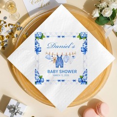 Personalized Baby Shower Napkins Blue Toile Boy Party Decor SATTNA0714