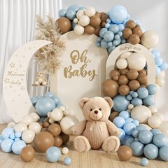 146Pcs Dusty Blue and Brown Balloon Arch Kit, Bear Baby Shower Decorations wi…
