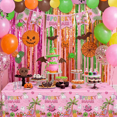3 Pack Summer Halloween Decorations Plastic Tablecloth Tropical Gothic Halloween
