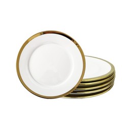 Loymokinar Dinner Plates, Set of 6, 10 inch,White 10 inch, White Gold Trim