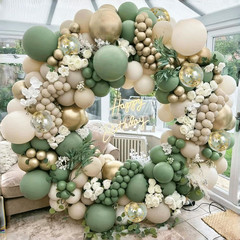 Sage Green White Sand Balloon Arch Kit, Green Beige Gold Metallic Balloons Garla
