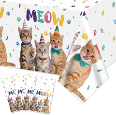 4 Pack Cat Party Tablecloths, Cat Birthday Party Decorations | 51 X 86 Inch