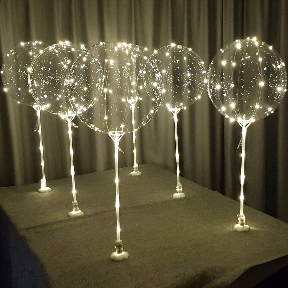 warm white 6pc LED Light up Balloon with sticks, stands and batteries, Table …