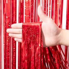 3 Pack 3.3 x 8.2 ft Laser Red Foil Fringe Backdrop Curtains, 25 Laser Red