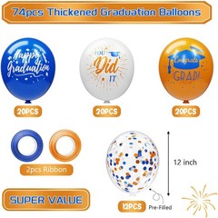 74 Pack Blue and Orange Graduation Balloons Class of 2026 Graduation Decorations