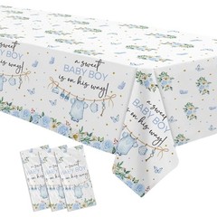 Blue Baby Boy Baby Shower Tablecloth Set of 3 Greenery Decorations Table Cover