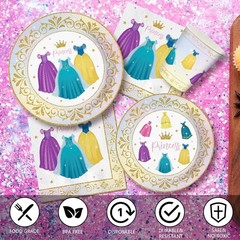 Princess Dress Disposable Party Tableware Set (Plates, Cups, Napkins, Utensils)