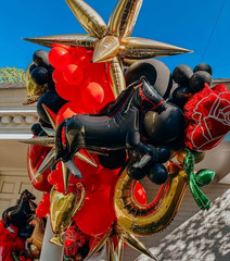 Derby Balloon Garland Arch Kt, 144Pcs Red Black Gold Balloons with Rose Horse Ho