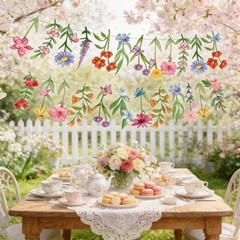 2Pcs Spring Wildflower Party Hanging Decorations, Watercolor Floral Banners S…