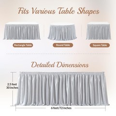 6ft Length Satin Silver Table Skirt Rectangle Tables, Pleated Ruffle Table Sk…