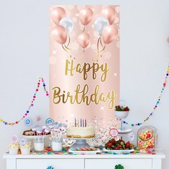 Pink Rose Gold Happy Birthday Door Banner Backdrop One Size,
