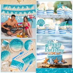 Ocean Waves Birthday Party Supplies – 183Pcs Beach Theme Decor, Plates, Napkins,