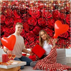 Happy Valentine’s Day Banner Backdrop – 73 x 43 Inch Large Size Red Rose