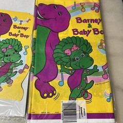 Vintage 1995 Barney Honeycomb Centerpiece 11 X 8 & 1992 Barney Table cover NEW!!