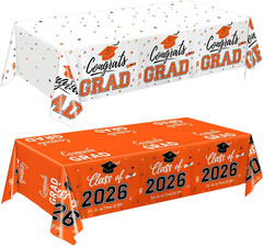 Graduation Decorations Class of 2026, 2 Pack Orange Graduation Tablecloths, Cong