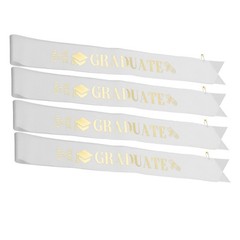 4Pcs Class of 2026 Graduation Party Sashes White Satin Foil Letter Accessories