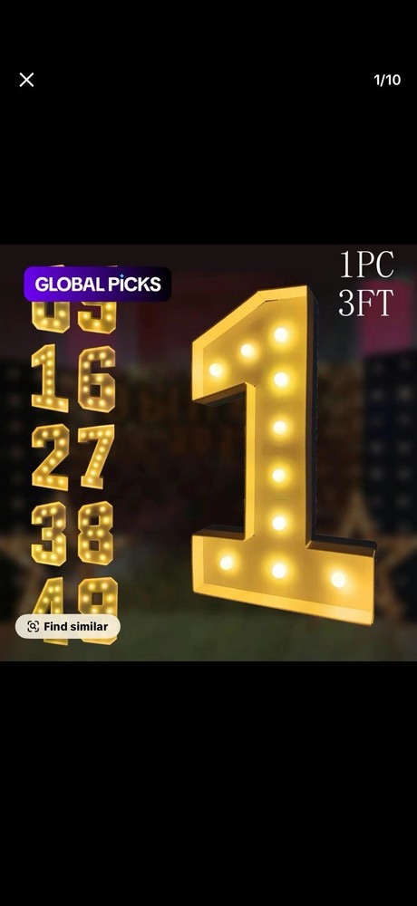 3ft Gold Light Up Marquee Number 1 Light, Foam Board Birthday Decor LETTER S