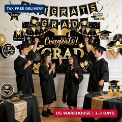 2026 Graduation Party Decorations Black and Gold Congrats Grad Banner Backdrop T