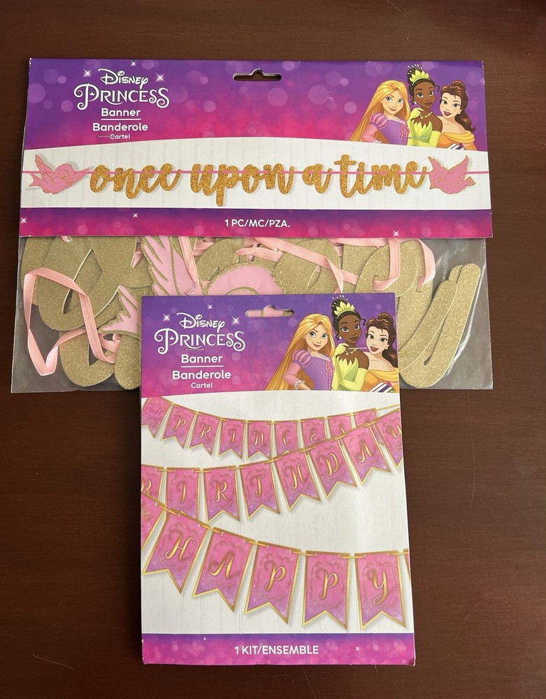 New Disney Princess Once Upon A Time Banner & Happy Birthday Princess Banner