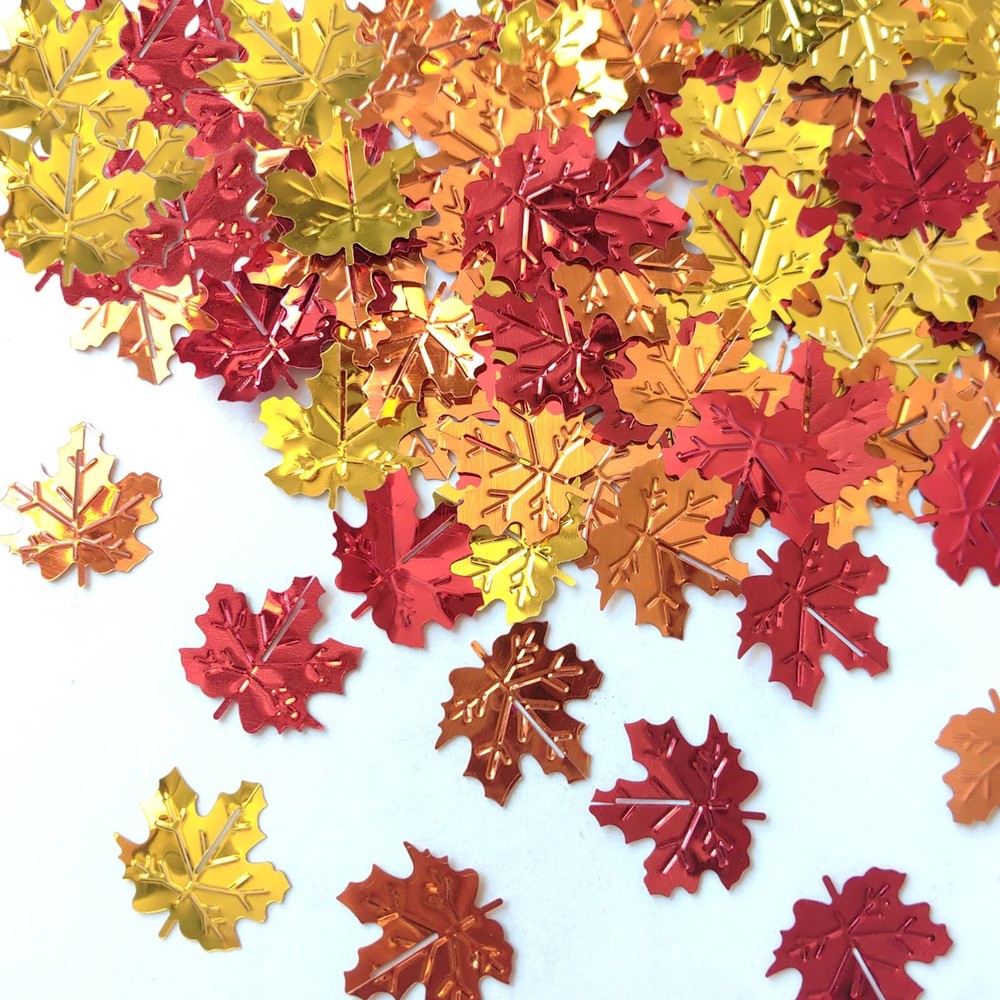 168 PCS Maple Leaves Confetti Fall Party Table Decoration Foil Scatter Orange