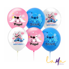 10pcs Blue Alien Stitch & Pink Companion Party Balloons – Birthday Decorations