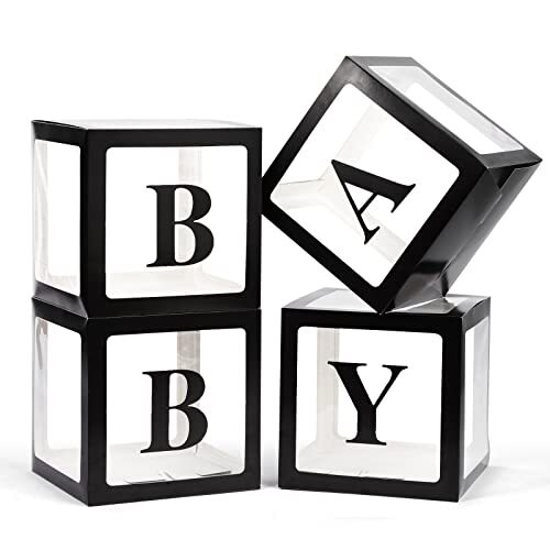 Baby Boxes with Letters for Baby Shower, 4 Transparent Balloon Boxes with Let…