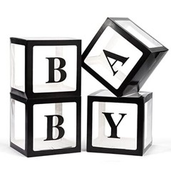 Baby Boxes with Letters for Baby Shower, 4 Transparent Balloon Boxes with Let…