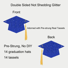 2026 Blue Glitter Graduation Decoration Hats Banners with Tassel Class of 2026 G