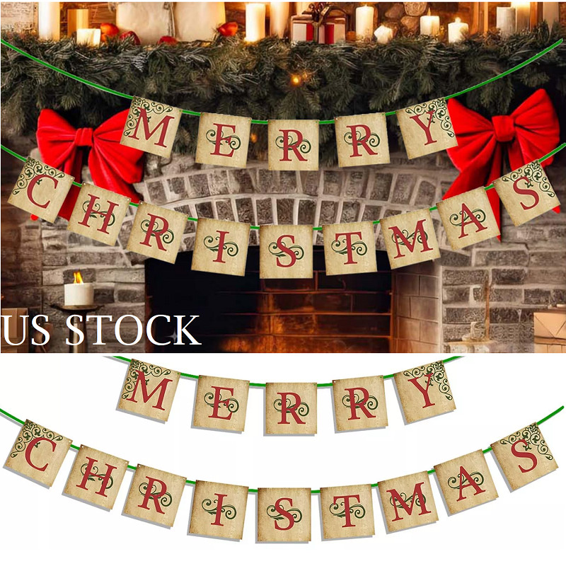 Merry Christmas Banner-Vintage Christmas Decorations Vintage Merry Christmas US