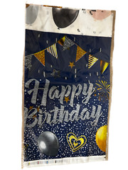 Happy Birthday Party Theme Tablecloth, Blue with Multicolor