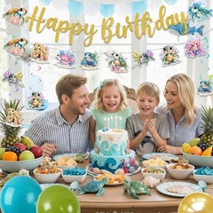 Sea Turtle Birthday Decorations for Kids – Gold Glitter Happy Birthday Banner…
