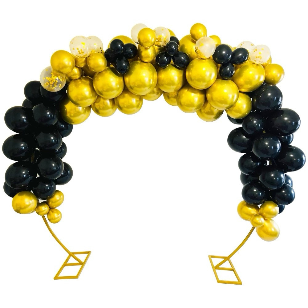 114 Pcs. Black Gold Confetti 12″ 10″ 5″ Premium Latex Balloon Garland Arch Kit