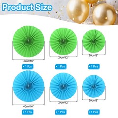 6Pcs 8″/12″/16″ Paper Fans Hanging Decoration Round Fans with Pearl Green/Blue