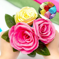 65Pcs Crepe Paper Flower DIY Kits, 14 Rolls Rainbow Colors Crepe Paper Rolls 8Ft