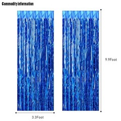 2 Pack 3.3×8.2 Feet Dark Blue Foil Fringe Backdrop Curtains, Tinsel Navy Blue
