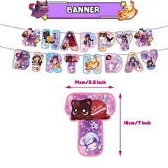Aphmau Plushies Cat Theme Birthday Party Supplies Set Banner Balloon Cake Topper