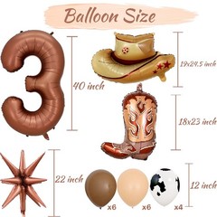 Western Cowboy Party Decorations, 40 Inch Foil Brown Number 3 Balloons, Latex…