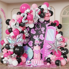 Y2K 2000S Party Decorations, 135Pcs Hot Pink Black Hip Hop Balloons Arch Garl…