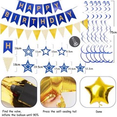 Navy Blue Gold Birthday Decorations, Happy Birthday Banner and Gold Star Ball…