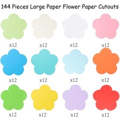 144 PCS Large Paper Flower Cutouts Assorted Color Spring Shapes Classroom