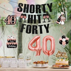 40th Birthday Party Decorations for Women – Black Rose Gold Banner, Foil Balloon