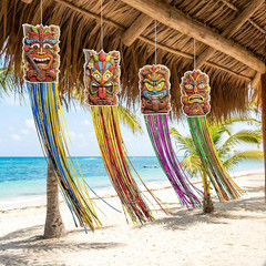 10Pcs Hawaiian Luau Party Decoration – Tropical Tiki Hanging Decor with Aloha Ba