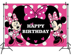 2 Pack Girl’s Birthday Party Backdrop & Table Cover – Cartoon Mouse Theme Minni