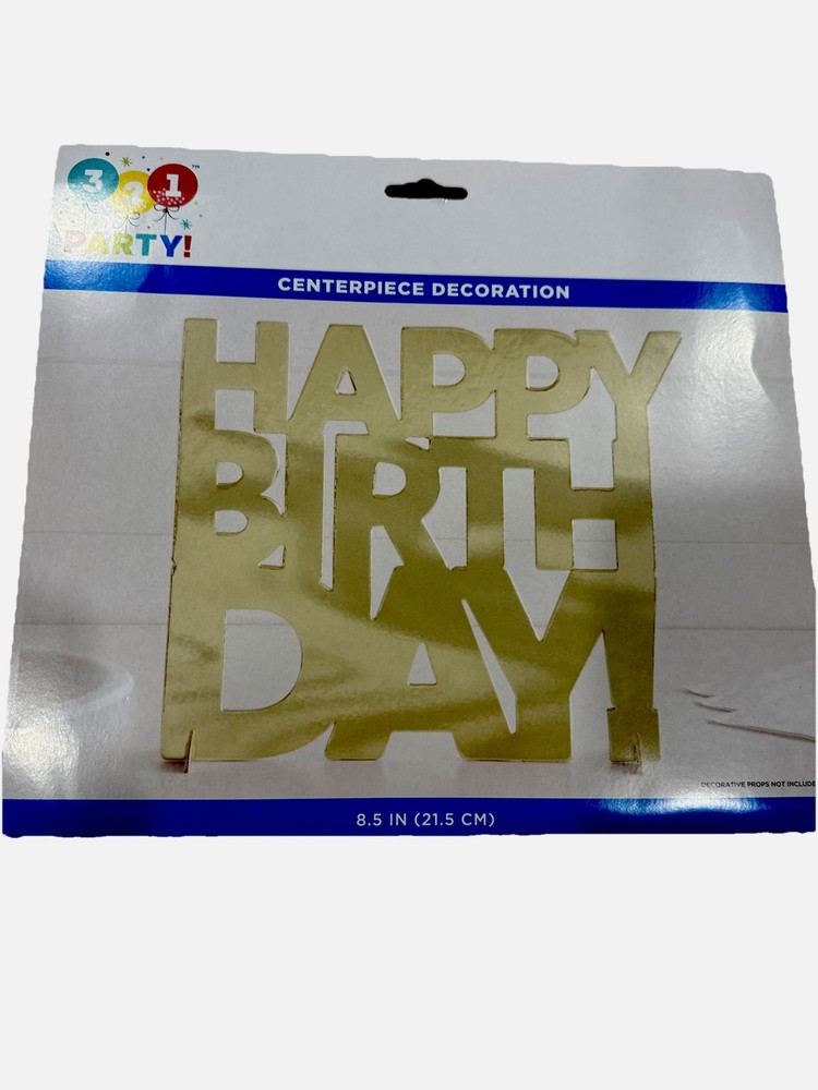 321 Party Happy Birthday Standing Table Centerpiece 8.5” Gold Stand Decor Supply