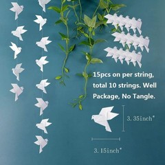 150PCS 10Strings White Origami Paper Doves Garlands for Wedding Party Decorat…