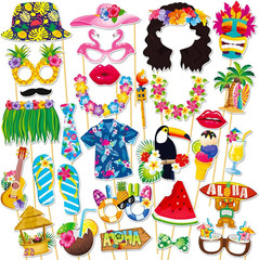 Luau Party Decorations, 30PCS Hawaiian Photo Booth Props Kit, Tropical Aloha Th