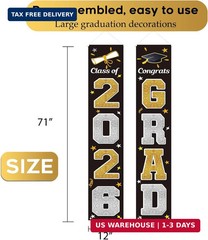 KMUYSL Graduation Decorations Class of 2026, Gold & Black Congrats Grad Banner H